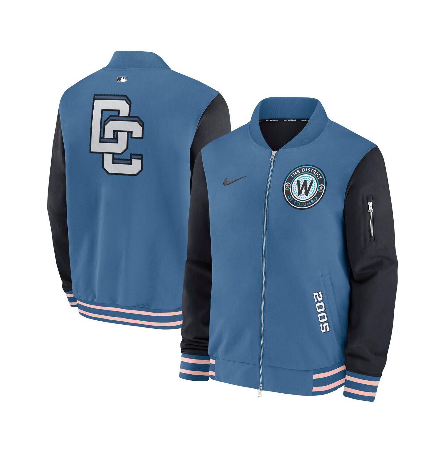 Мужская куртка Nike Blue Washington Nationals 2025 City Connect Authentic Collection Full-Zip Dugout Bomber — фото 1