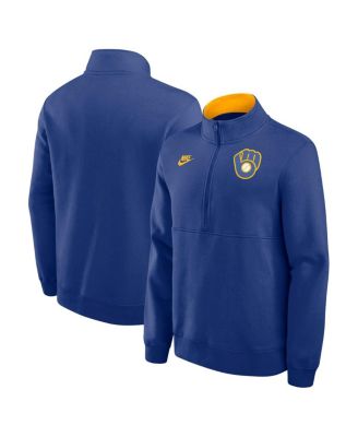 Nike - Men's Royal Milwaukee Brewers Cooperstown Collection Fleece Half-Zip Pullover