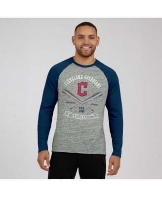 Men's Heather Gray Cleveland Guardians Raw Edge Raglan Long Sleeve Baseball T-Shirt