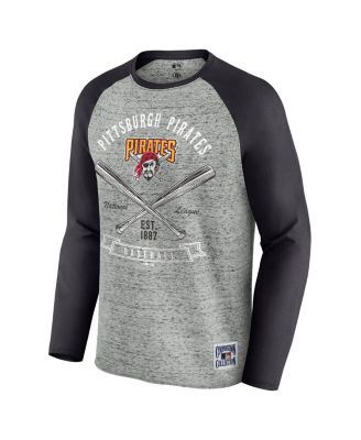 Men's Heather Gray Pittsburgh Pirates Raw Edge Raglan Long Sleeve Baseball T-Shirt
