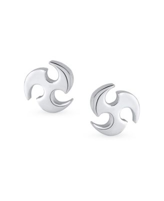 Set of 2 Tribal Star Swirl Stud Earrings Black Plated Steel 7.5MM