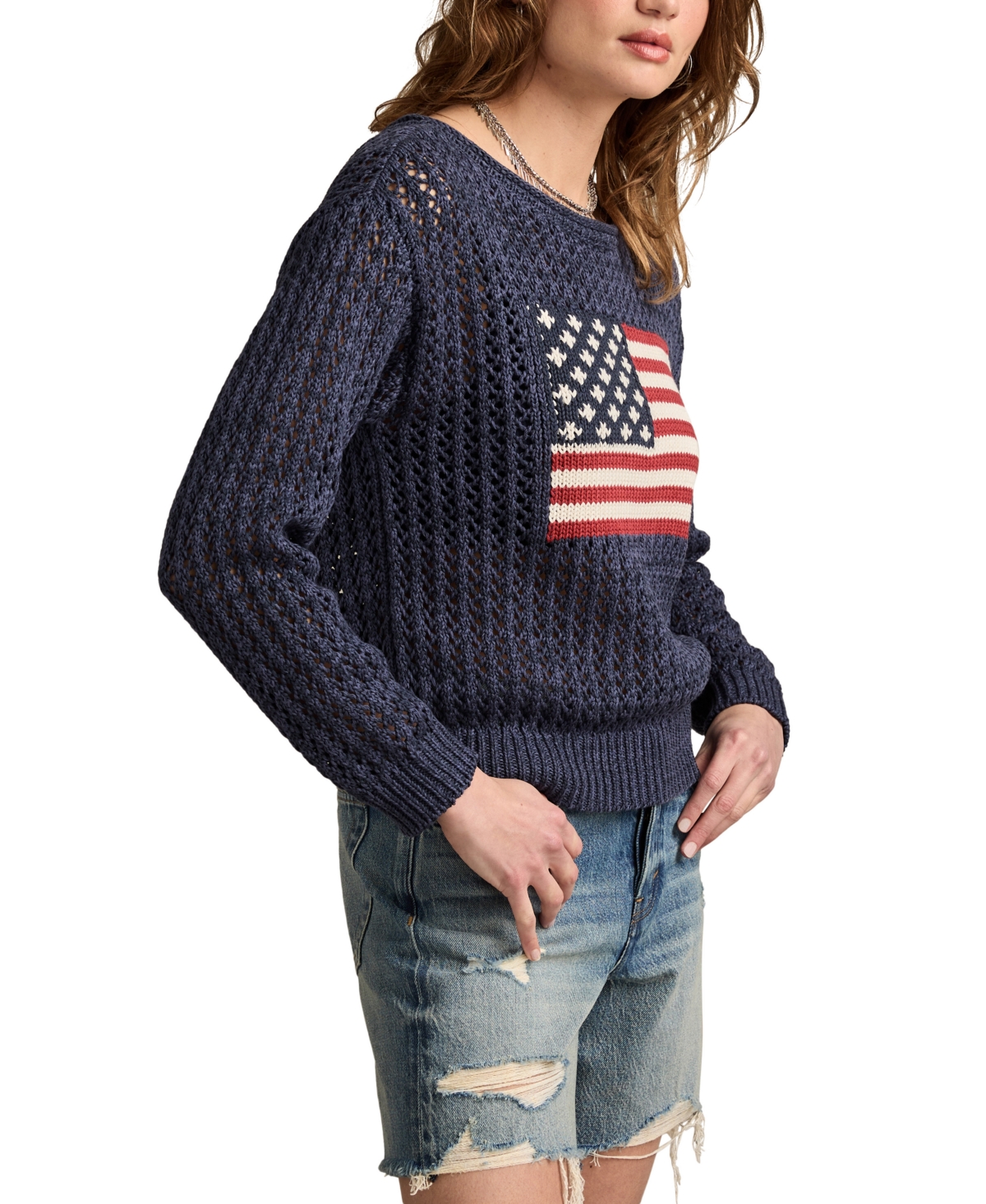 LUCKY BRAND WOMEN'S COTTON AMERICANA LONG-SLEEVE SWEATER 