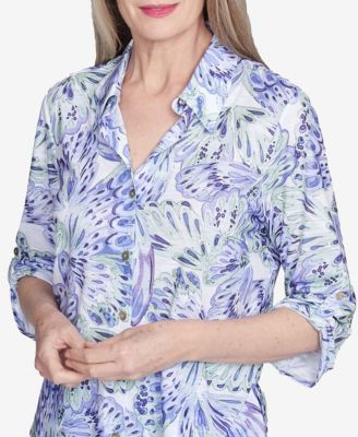 Petite Santa Fe Abstract Butterfly Button Front Top