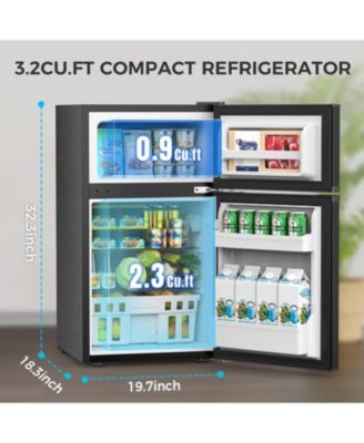 3.2 cubic foot mini fridge with separate freezer compartment and double door design is perfect for a basement, apartment, dorm room or office
