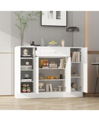 Single-drawer 4-door shoe cabinet, white multi-functional shoe rack, movable shelves