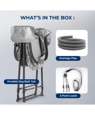 Portable Dog Bath Tub with Drain System & Leash Restraint, Gray/Black