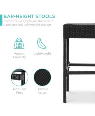 5-Piece Patio Wicker Bar Set w/ Built-In Bottle Opener, Hidden Storage Shelf, 4 Stools