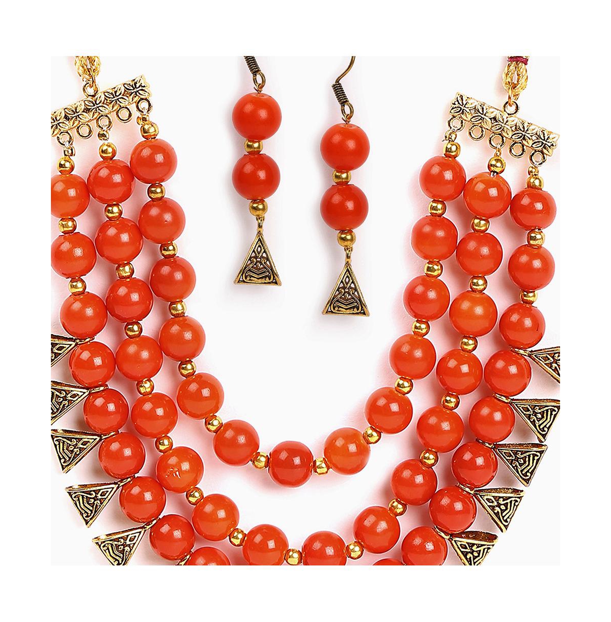 Sohi Women's Gold Plated Designer Stone Jewellery Set In Red