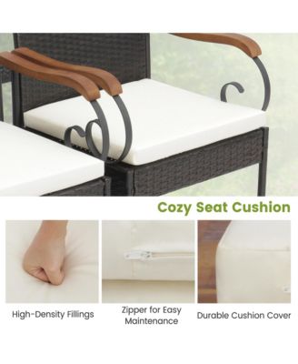 2PCS Patio PE Wicker Chairs Acacia Wood Armrests withSoft Zippered Cushion Garden