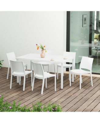 7-Piece Outdoor Rectangular Metal Patio Dining Table Set With Stackable Resin Patio Side Chairs