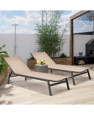 2 PCS Patio Lounge Chair Chaise Recliner Back Adjustable Garden