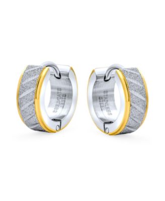 Set of 2 Carved Slashes Hoop Huggie Earrings Rose Gold Plated Stainless Steel