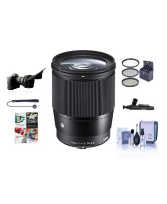 16mm f/1.4 DC DN Contemporary Lens for Sony E, Bundle with ProOptic 67mm Filter Kit, Cleaning Kit, Lens Cap Tether, Flex Lens Shade, PC Software