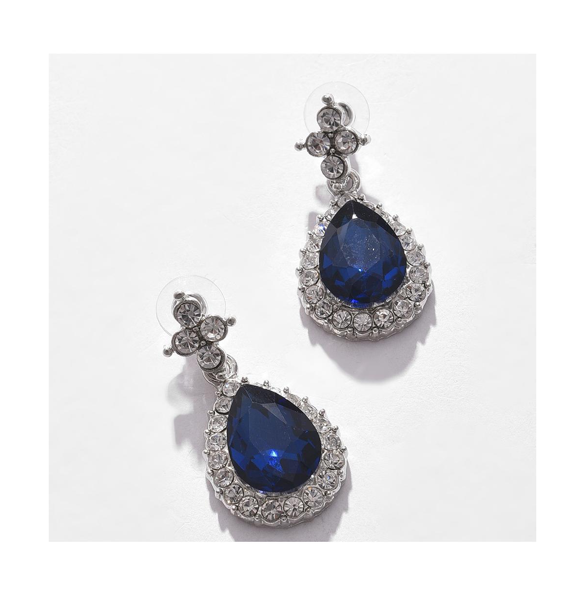 Sohi Women's Silver Plated Designer Stone Jewellery Set In Blue