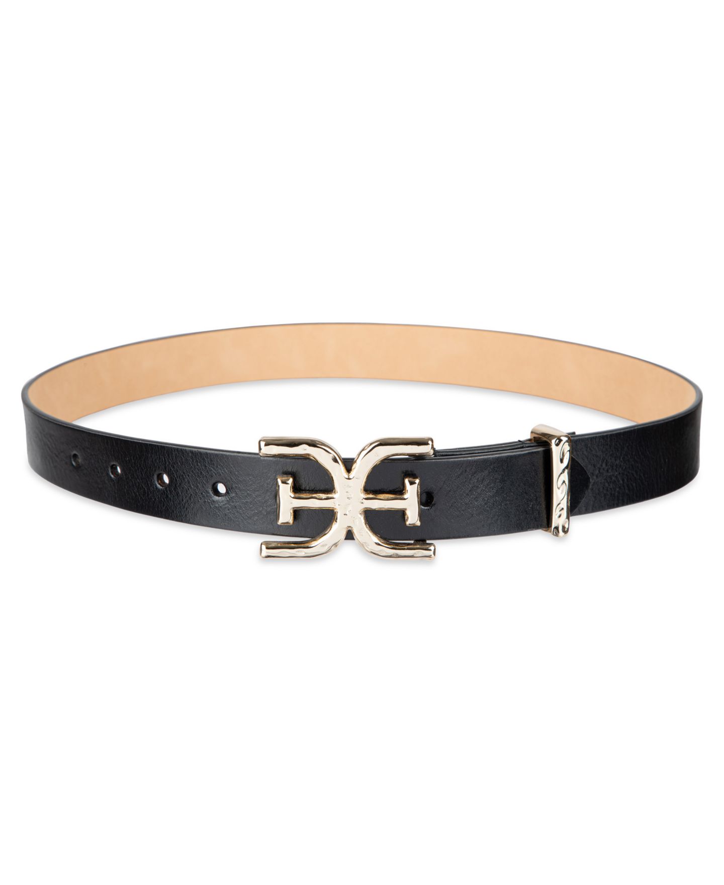 Женский ремень Sam Edelman Hammered Double-E Logo Plaque Buckle, цвет: Чёрный — фото 1