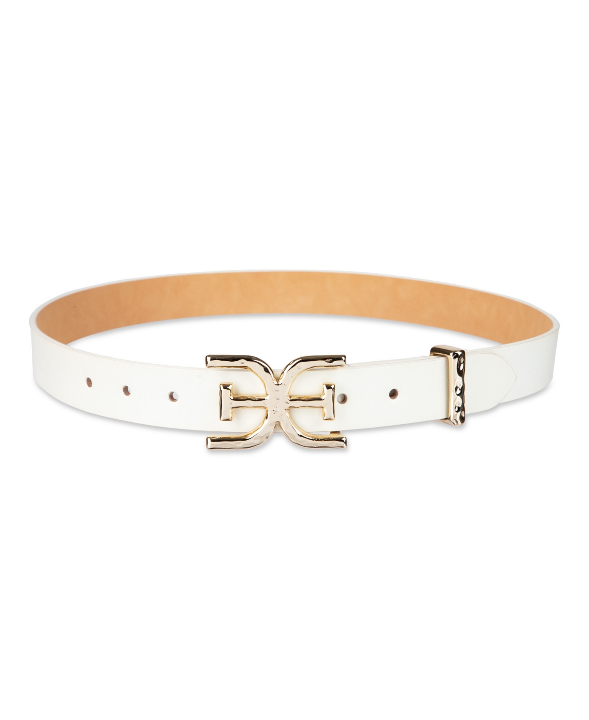 Women's Hammered Double-e Logo Plaque Buckle Belt - Ivory
