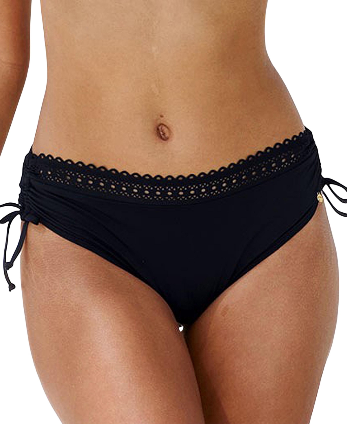 Women's Side Tie Lace Trim Bikini Swimsuit Bottom - Black