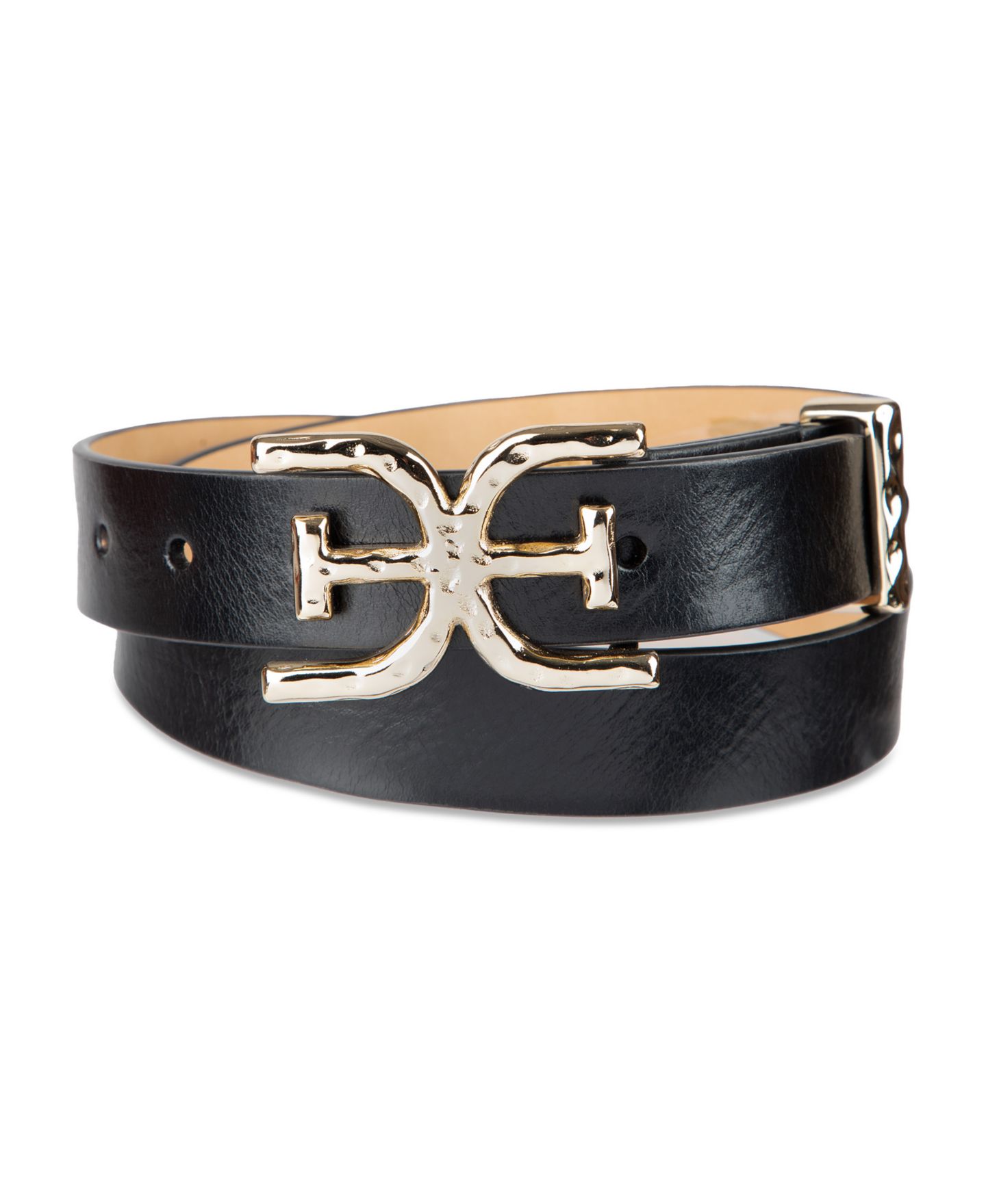Женский ремень Sam Edelman Hammered Double-E Logo Plaque Buckle, цвет: Чёрный — фото 7