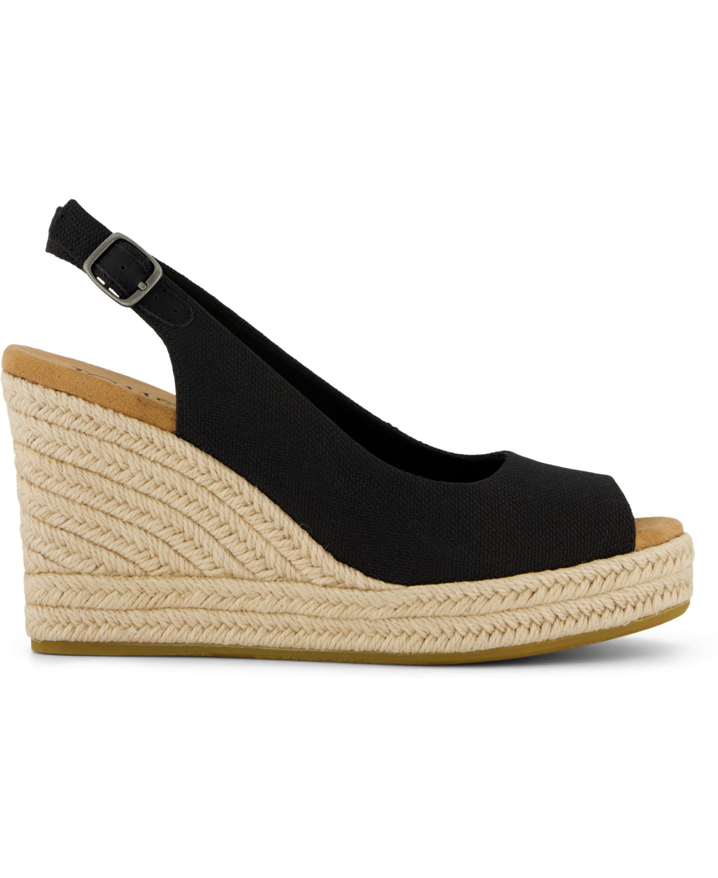 Женские сандалии TOMS Camilla Peep Toe Wedge, цвет: Чёрный холщовый — фото 2