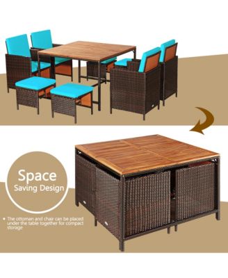 9PCS Rattan Wicker Dining Set Patio Outdoor Furniture Set w/ Cushion