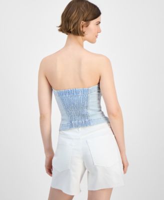 Women's Button-Front Smocked-Back Tube Top, Exclusively at Macy's 