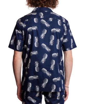 Men's Slim Fit Short Sleeve Pineapple Print Button Front Camp Shirt