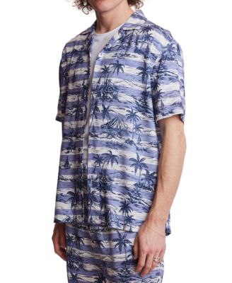 Men's Slim Fit Short Sleeve Printed Button Front Camp Shirt