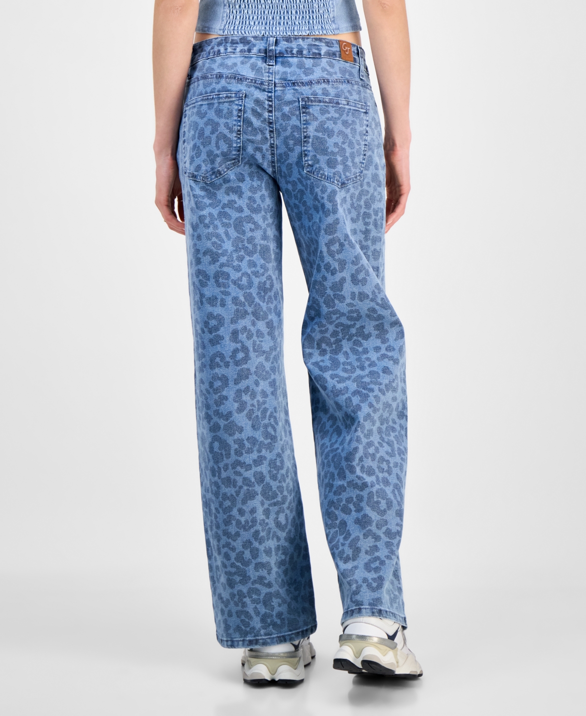 GOGO JEANS JUNIORS' TONAL LEOPARD-PRINT WIDE-LEG JEANS 