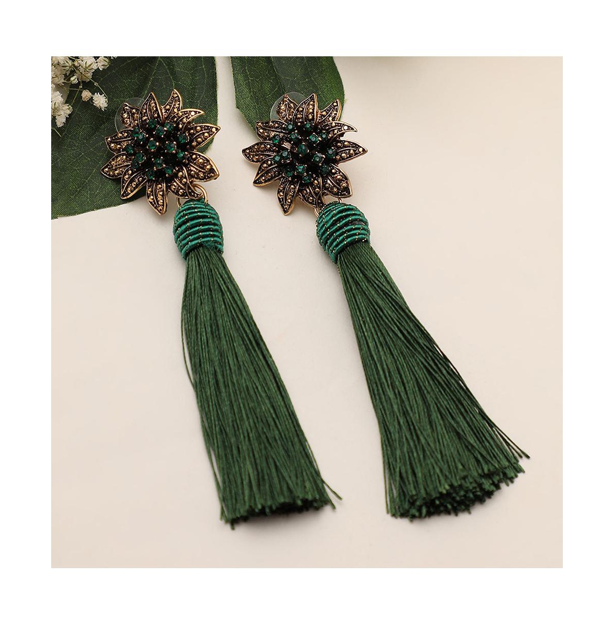 Sohi Green Color Gold Plated Party Designer Stone Drop Earring For Women's In Green