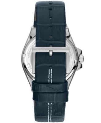 Men's Modernist Dark Blue Leather Strap Watch, 42mm