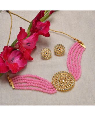 Women's Gold Plated Kundan Beaded Jewellery Set