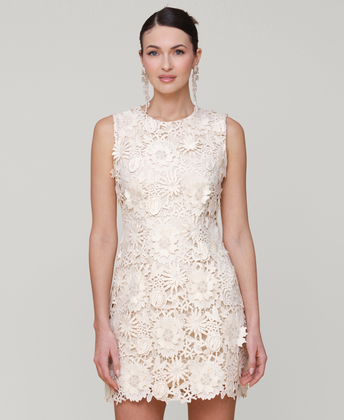 AVEC LES FILLES WOMEN'S SLEEVELESS 3D FLORAL EMBROIDERY MINI DRESS 