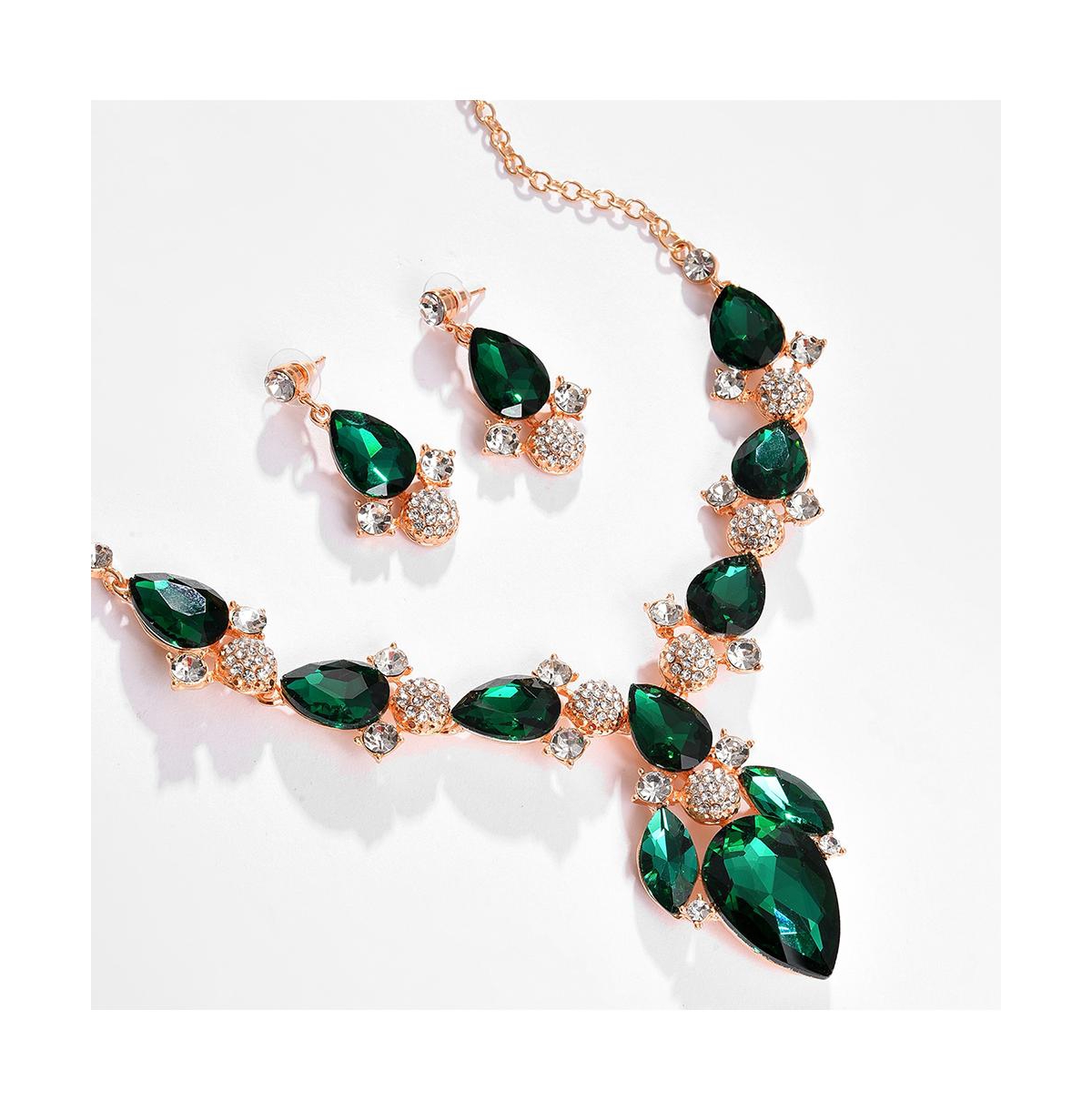 Sohi Women's Gold Plated Designer Stone Jewellery Set In Green