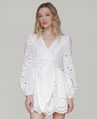 Women's Cotton Eyelet Long-Sleeve Romper