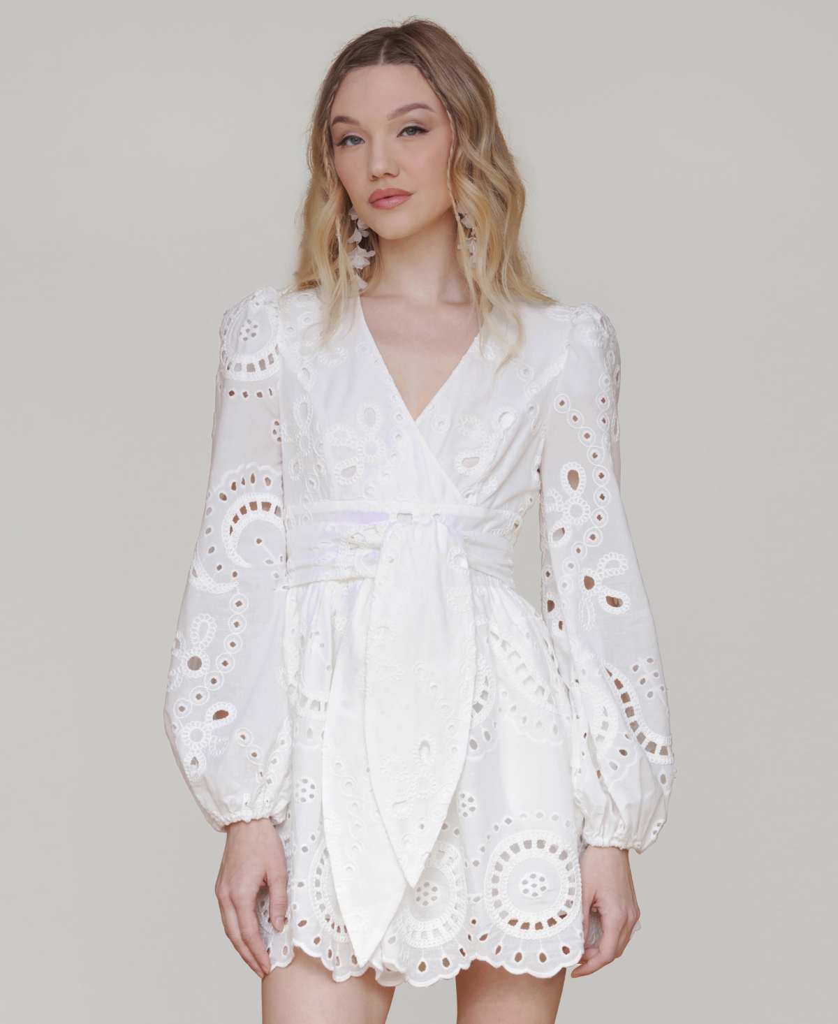 Avec Les Filles Women's Cotton Eyelet Long-sleeve Romper