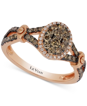 image of Le Vian Chocolatier Framed Cluster Chocolate and White Diamond Framed Ring (5/8 ct. t.w.) in 14k Rose Gold
