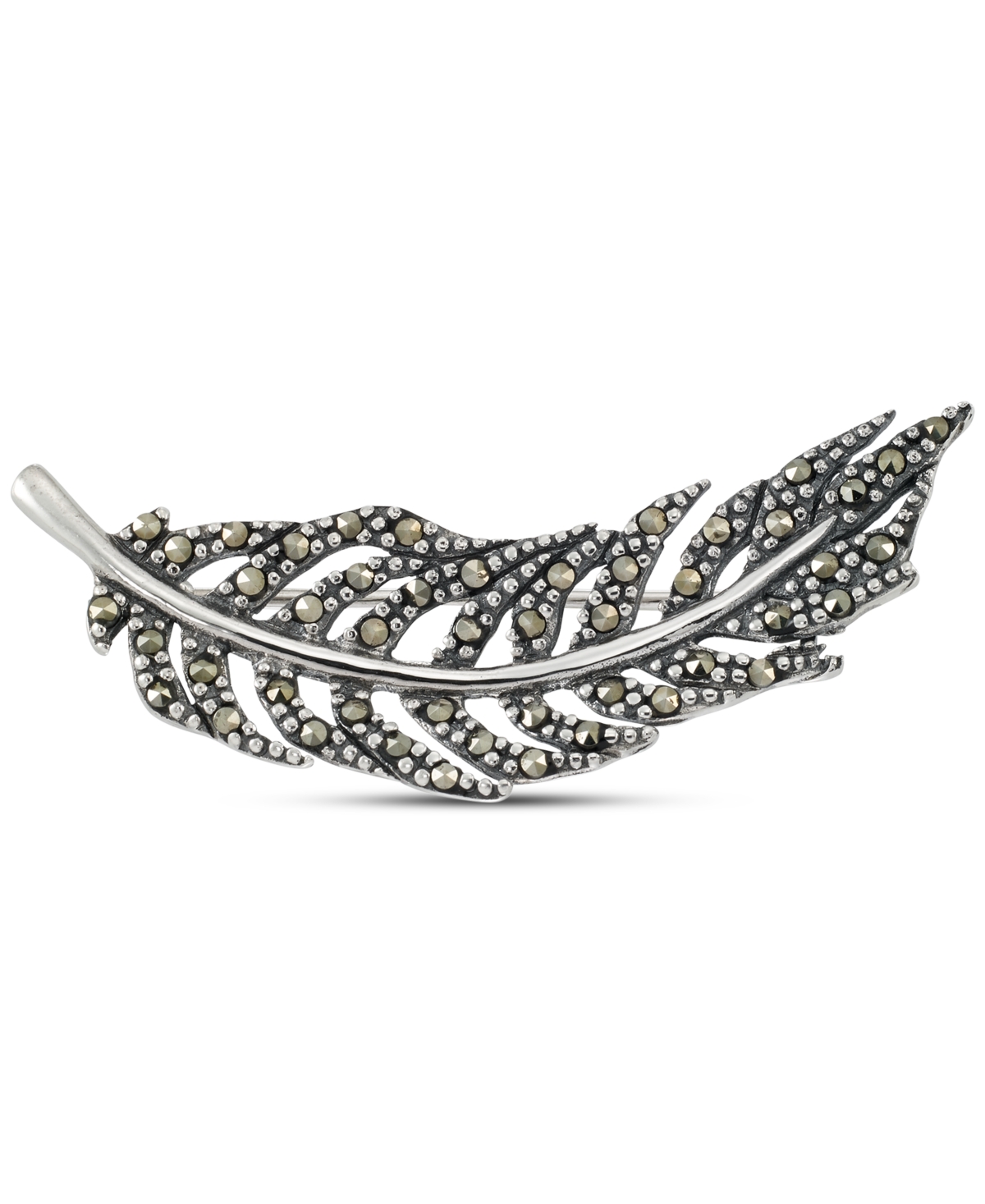 Marcasite Feather Motif Fashion Pin in Sterling Silver - Sterling Silver