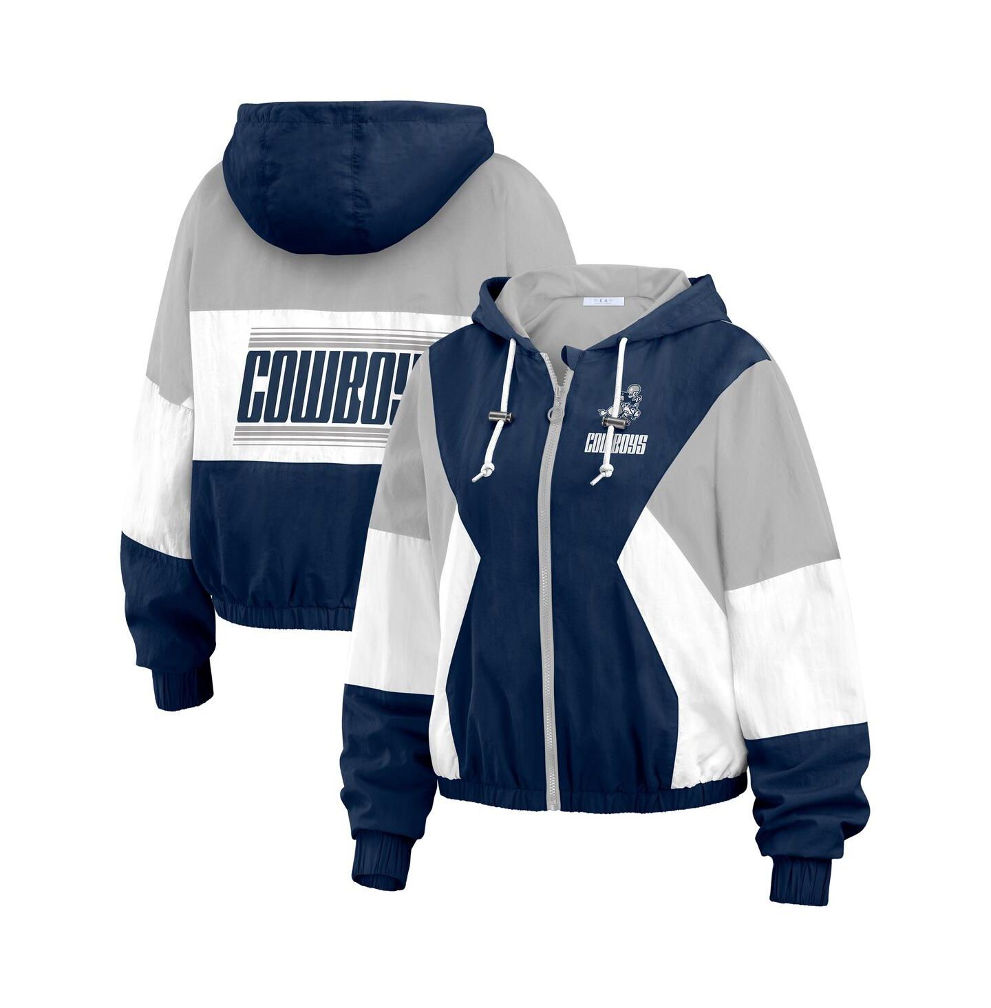 Женская куртка WEAR by Erin Andrews Navy Dallas Cowboys Plus Size Color Block Full-Zip Windbreaker — фото 1