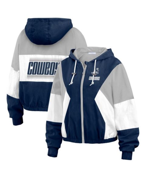 Женские куртки WEAR by Erin Andrews Women's Navy Dallas Cowboys Plus Size Color Block Full-Zip Windbreaker Jacket