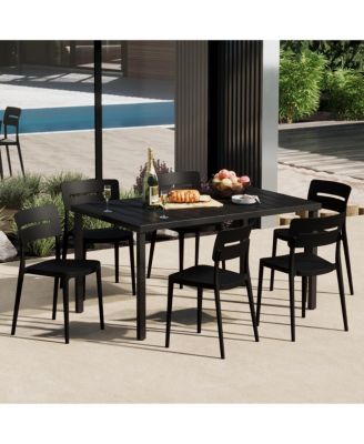 7-Piece Outdoor Rectangular Metal Patio Dining Table Set With Stackable Patio Chairs