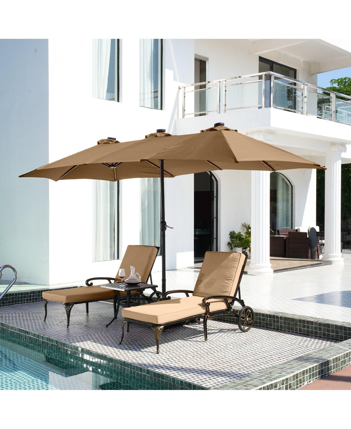 Mondawe Outdoor Cast Aluminum Chaise Lounge Chair with Wheel and Cushion