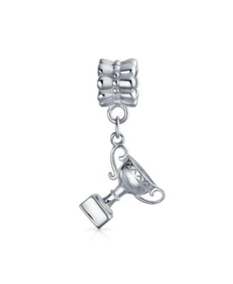 Set of 2 Sports Champion Trophy Dangle Tennis Racquet Charm Bead Sterling Silver