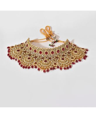 Women's Gold Plated Kundan Beaded Jewellery Set