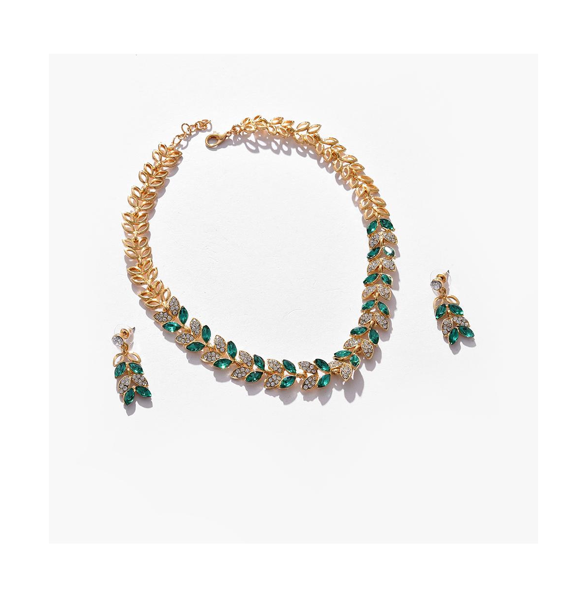 Sohi Women's Gold Plated Designer Stone Jewellery Set In Green