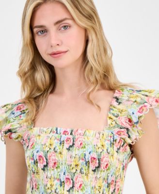 Women's Cairo Cotton Smocked Floral Top