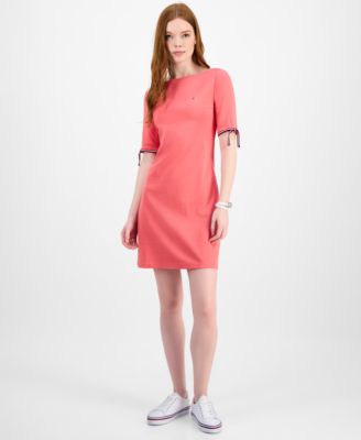 Tommy Hilfiger - Women's Cotton Boat-Neck Tie-Sleeve Dress