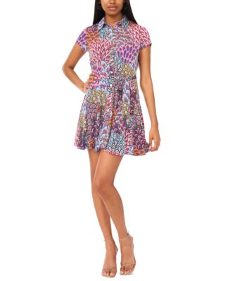 MSK Petite Button-Front Tie-Waist Jersey Shirtdress - Macy's