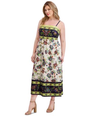 Plus Size Square-Neck Border-Print Maxi Dress