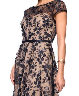 Petite Short-Sleeve Boat-Neck Embellished-Overlay Gown