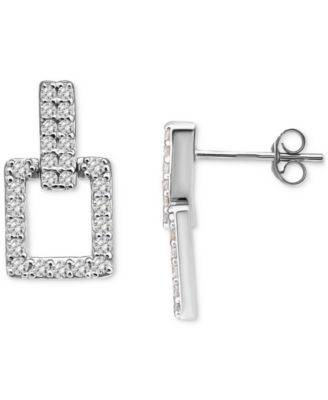 Cubic Zirconia Square Doorknocker Drop Earrings, Exclusively at Macy's
